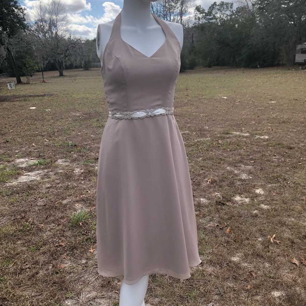 Elegance And Sophistication Alfred Angelo Halter Dress Tan S M